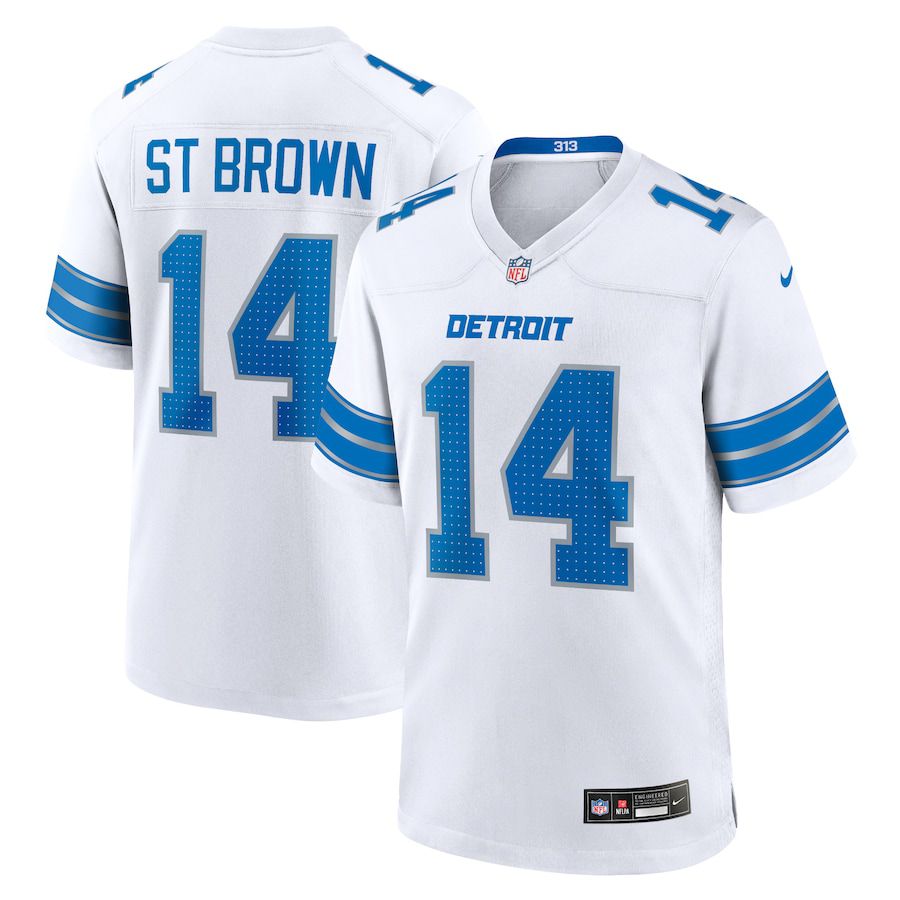 Men Detroit Lions #14 Amon-Ra St. Brown Nike White Game NFL Jersey->->NFL Jersey